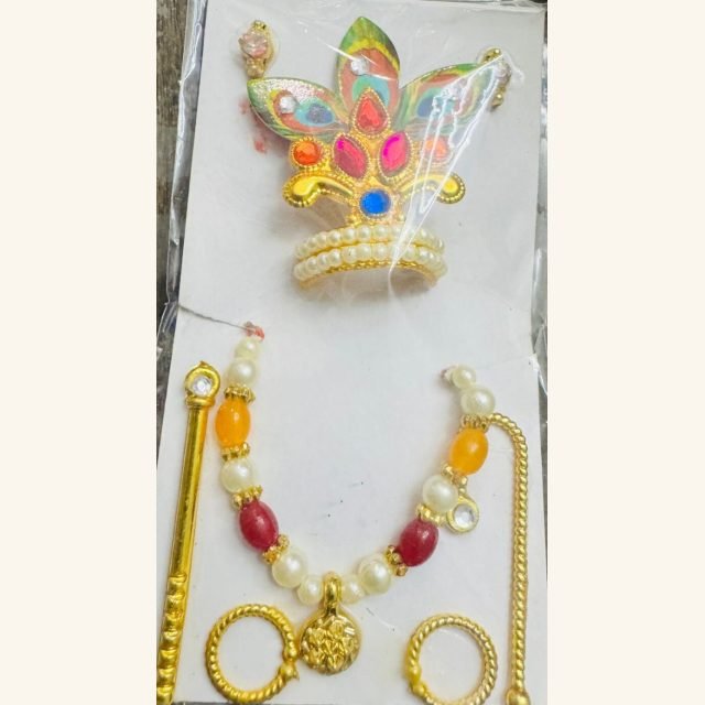 Laddu Gopal mukut and mala combo set with accessories