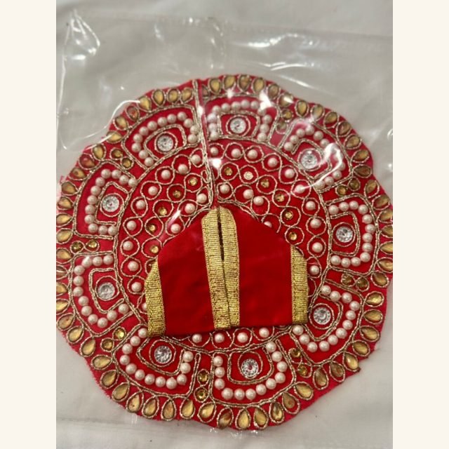 Laddu Gopal Dress – Size 3 | Red Dress with Golden Mirror and Pearl Handwork