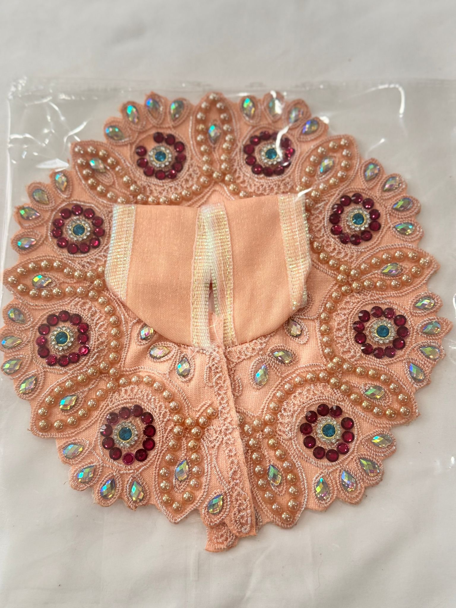 Laddu-gopal-dress-size-3-peach -red-sequin-peach-swirls