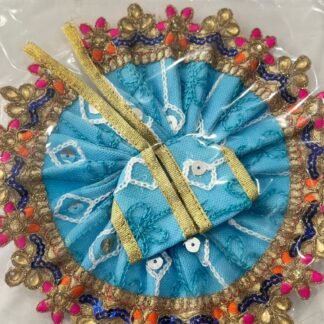 Blue Lace Designer Dress for Laddu Gopal with Golden and Pink Embroidery