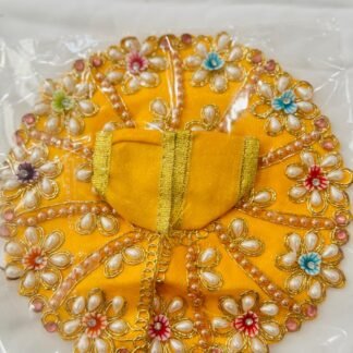 Ladoo Gopal Dress – Size 2 | Bright Yellow Floral Pearl Work with Colorful Bead Accents