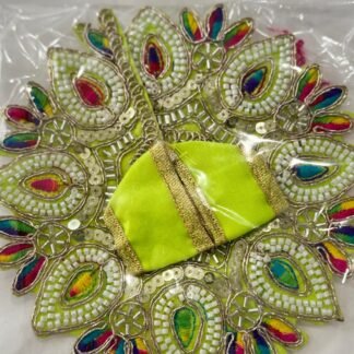 Laddu Gopal Dress – Size 2 | Neon Green with White Beadwork and Multicolor Thread Embroidery