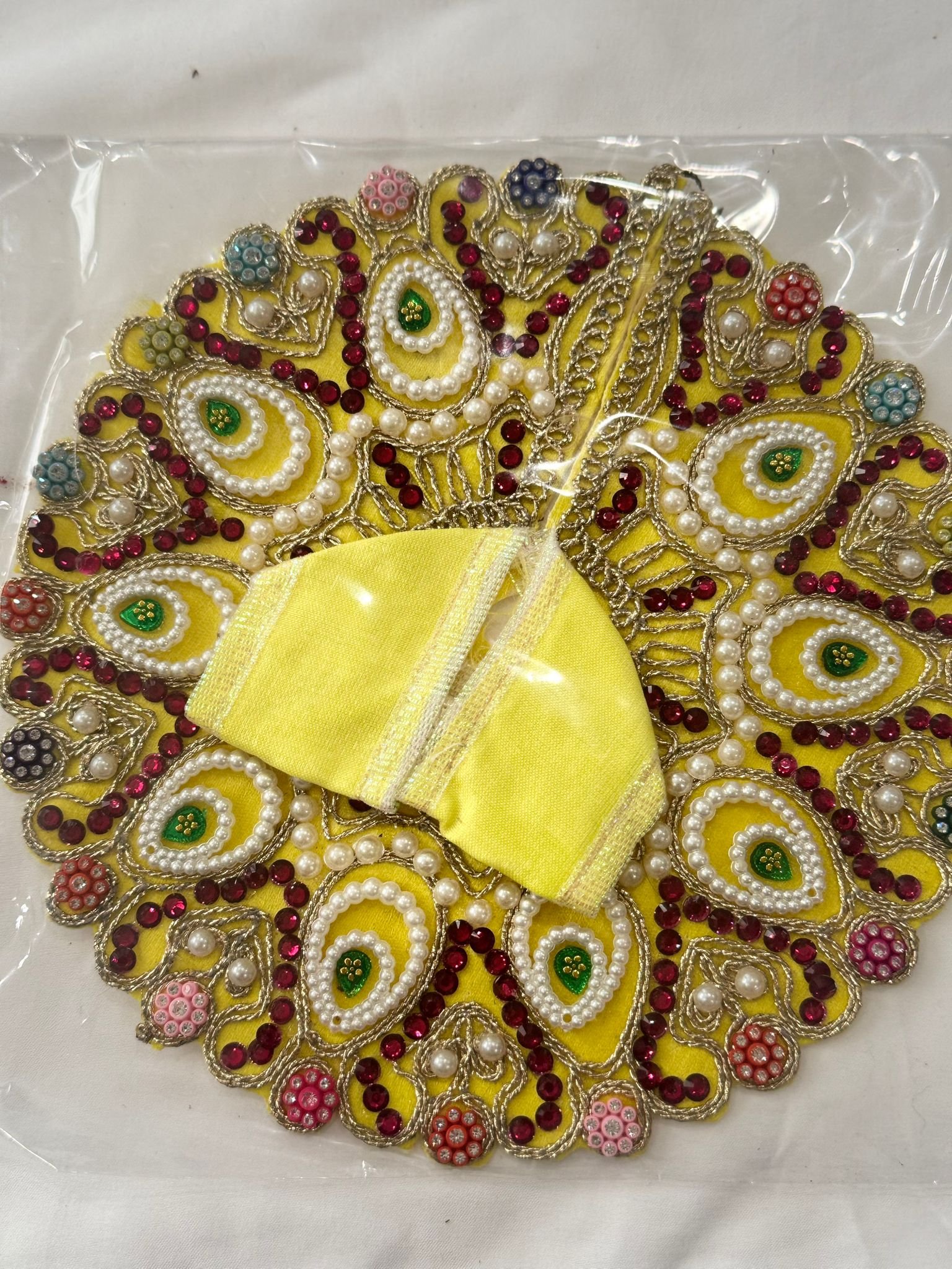 Laddu Gopal Dress – Size 3 | Yellow Embroidered Dress with Pearl and Stone Work