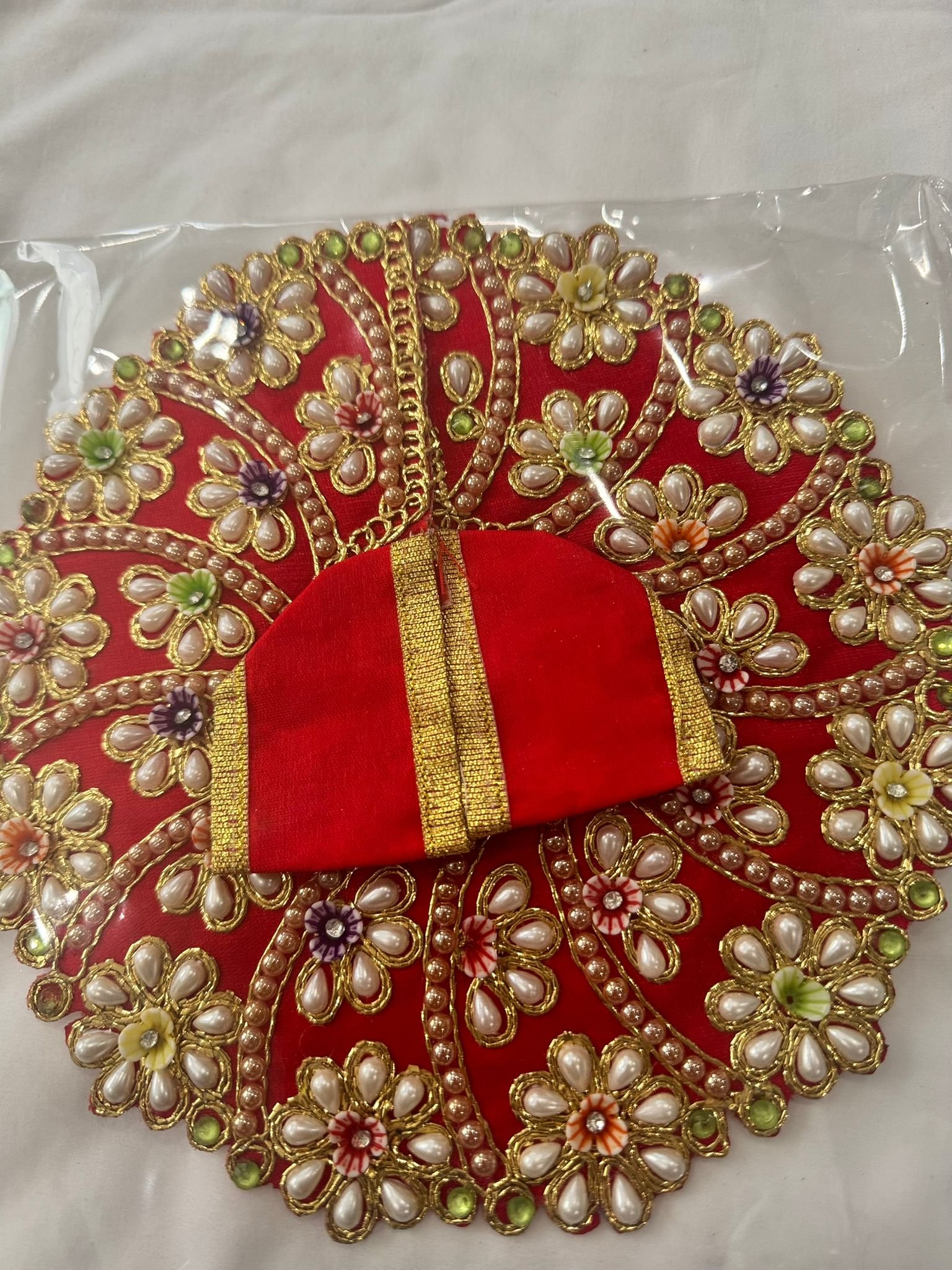 Laddu Gopal Pearl Red Dress