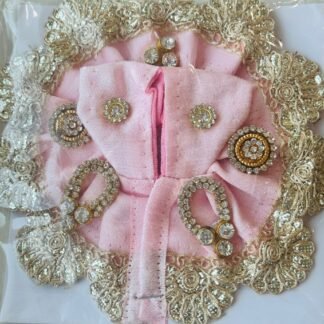 Pastel pink Laddu Gopal dress with gold lace border and sparkling stone embellishments