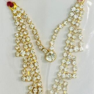 Laddu Gopal accessory set featuring a fully diamond-studded mukut and matching layered mala with shimmering crystal stones