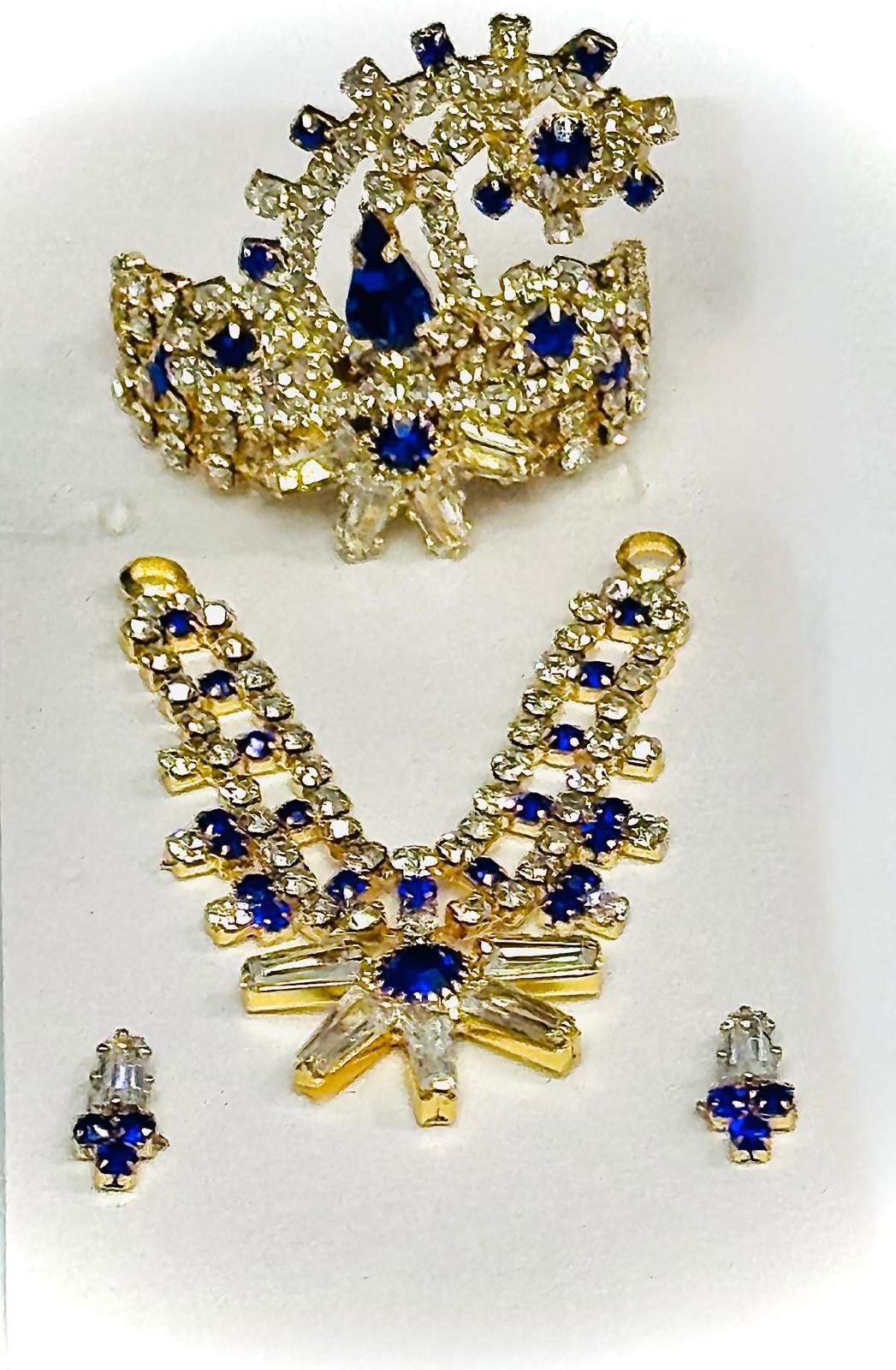 Royal blue and gold crystal Laddu Gopal mukut, mala and earrings set