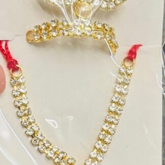 Laddu Gopal full diamond stone mala and mukut set with shimmering crystal stones on gold base