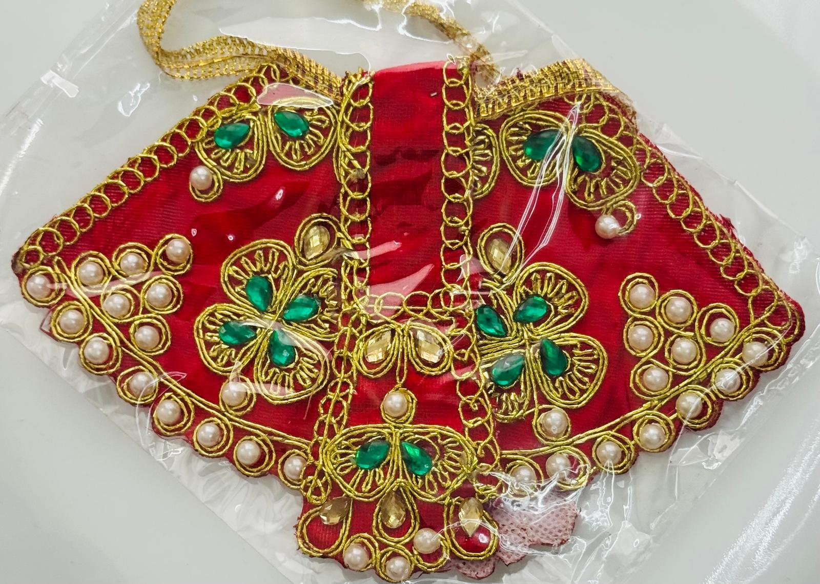 Radha Rani Lehenga | Size 3 | Red with Pearl and Emerald Accents