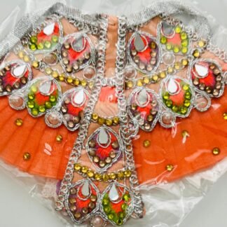 Orange Mirror Work Lehenga with Stone and Pearl Detailing
