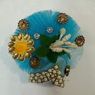 Laddu Gopal size 3 mukut with floral motif, net design, and stone embellishments