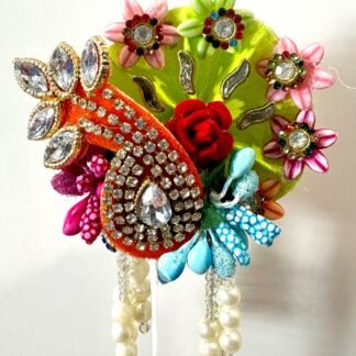 Laddu Gopal size 2 mukut with floral embellishments, pearl drops, and intricate stonework