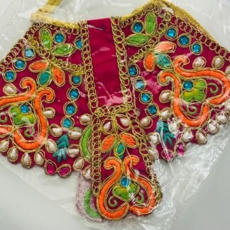Rani Color Radha Rani Lehenga with multicolor embroidery, kundan stones, and pearl accents